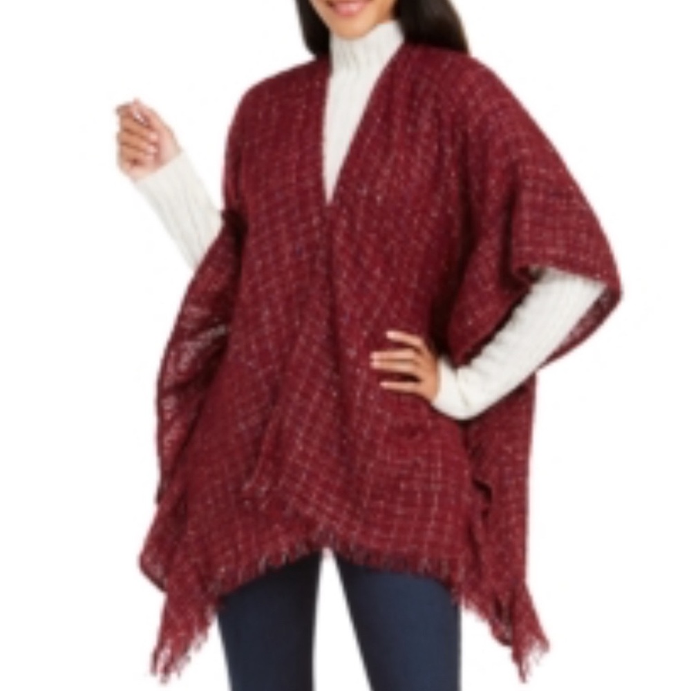 Marcus Adler New York Burgundy Ruffle Shawl Poncho One Size NWT